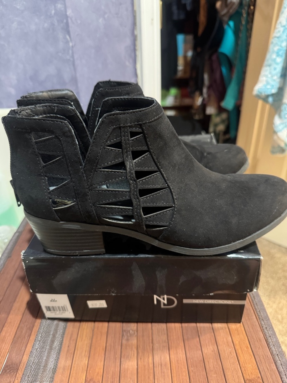 Worn once  new directions Black Suede Cutout Ankle Booties